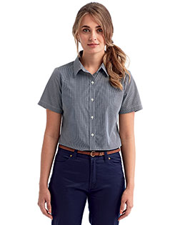 Artisan Collection by Reprime RP321 Ladies 3.7 oz Microcheck Gingham Short-Sleeve Cotton Shirt at Apparelstation