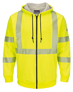 Bulwark SMZ4HVL  Hi-Visibility Zip-Front Hooded Fleece Sweatshirt with Waffle Lining - Long Sizes