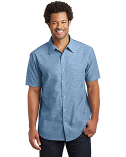  District Made Mens Short Sleeve Washed Woven Shirt. DM3810