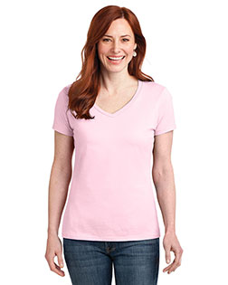 Hanes S04V Women 4.5 Oz. 100% Ringspun Cotton Nano-T V-Neck T-Shirt