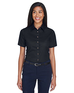 Harriton M500SW Women Easy Blend Short-Sleeve Twill Shirt With Stain-Release