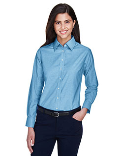 Harriton M600W Women Long-Sleeve Oxford With Stain-Release at Apparelstation