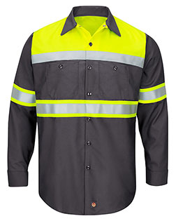 Red Kap SY70L  Hi-Visibility Colorblock Ripstop Long Sleeve Work Shirt - TALL