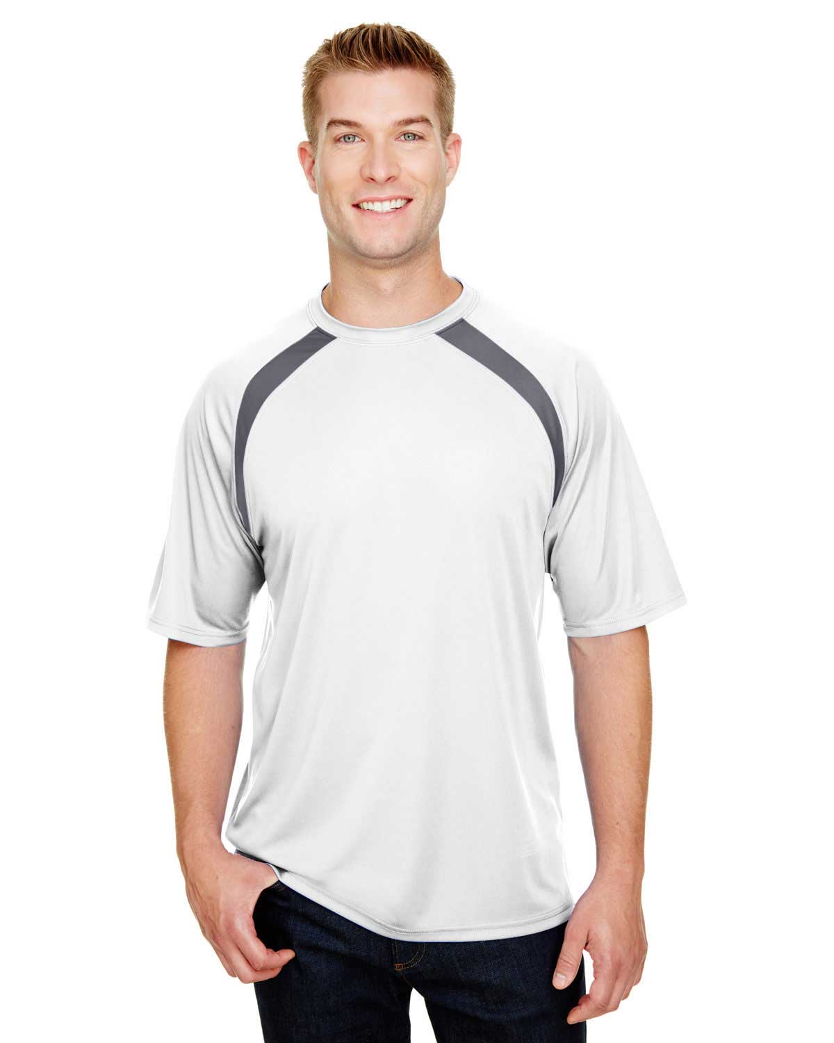 A4 N3001 Men 4 oz. Spartan Short Sleeve Color Block Crew Neck T-Shirt at Apparelstation