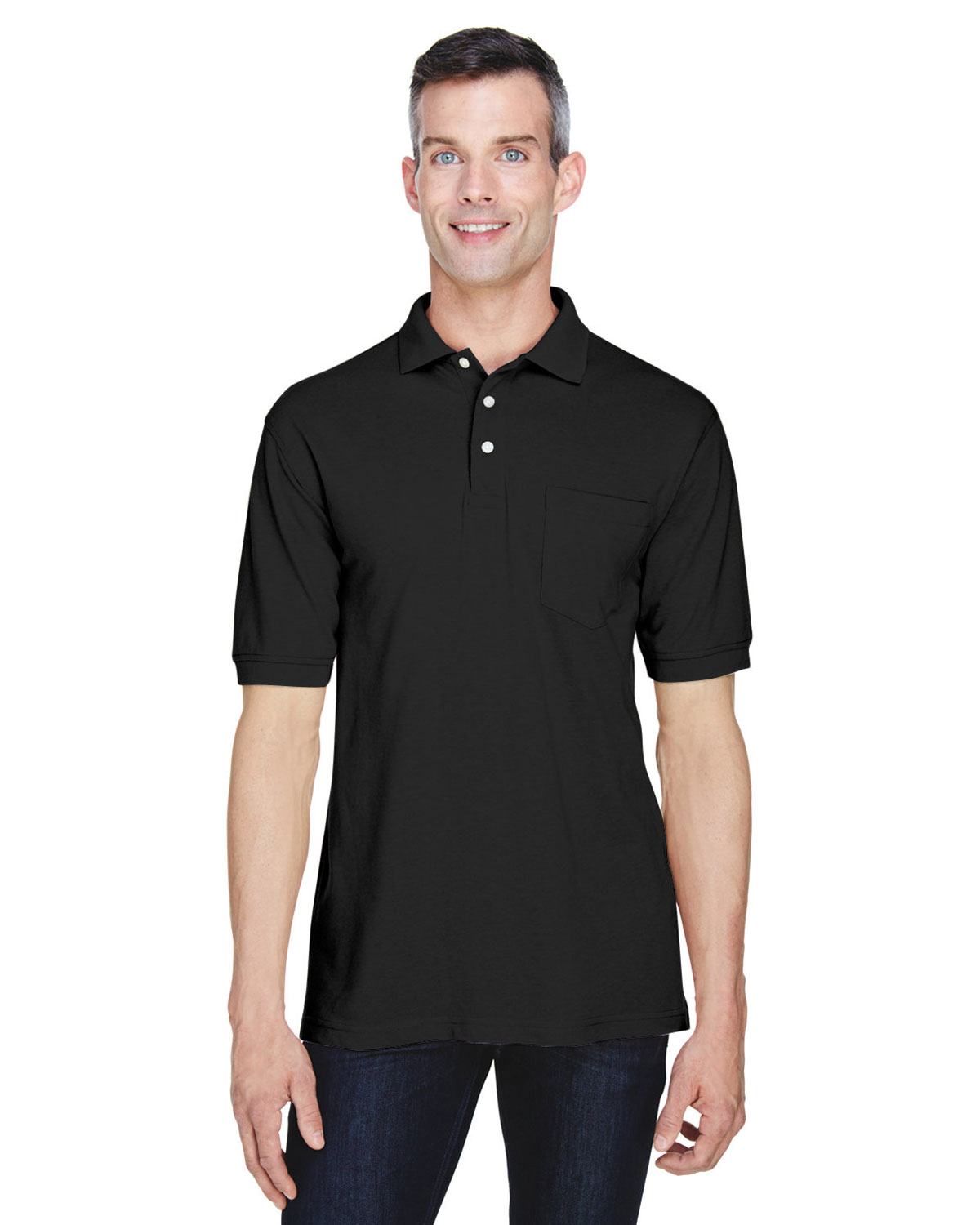 Harriton M265P Men 5.6 oz. Easy Blend Polo with Pocket at Apparelstation