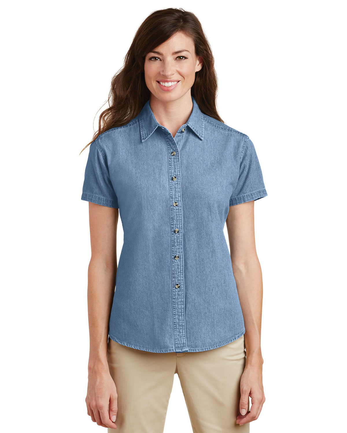 Port & Company LSP11 Women Short-Sleeve Value Denim Shirt at Apparelstation