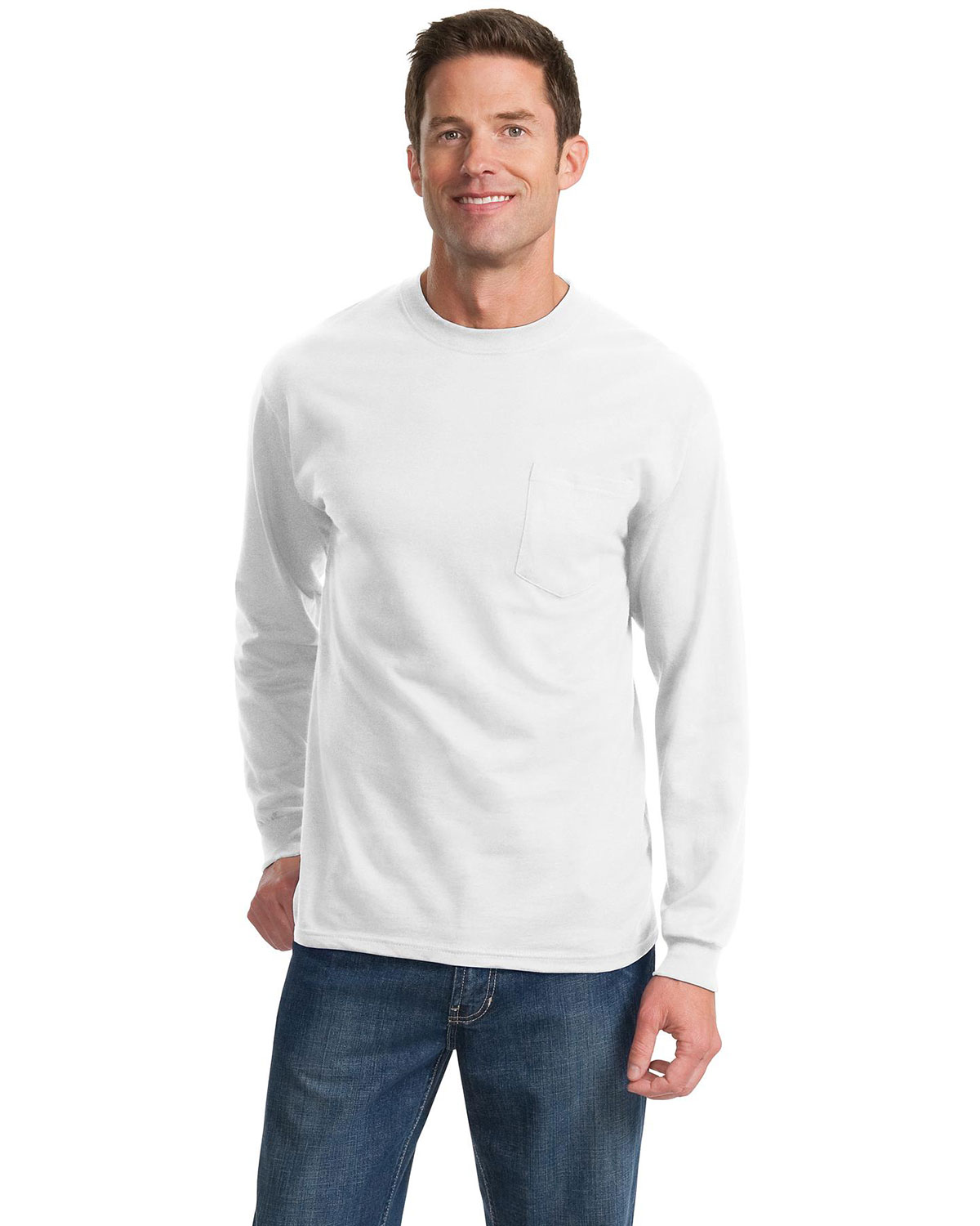 Port & Company PC61LSP Men Long-Sleeve Essential T-Shirt With Pocket at Apparelstation
