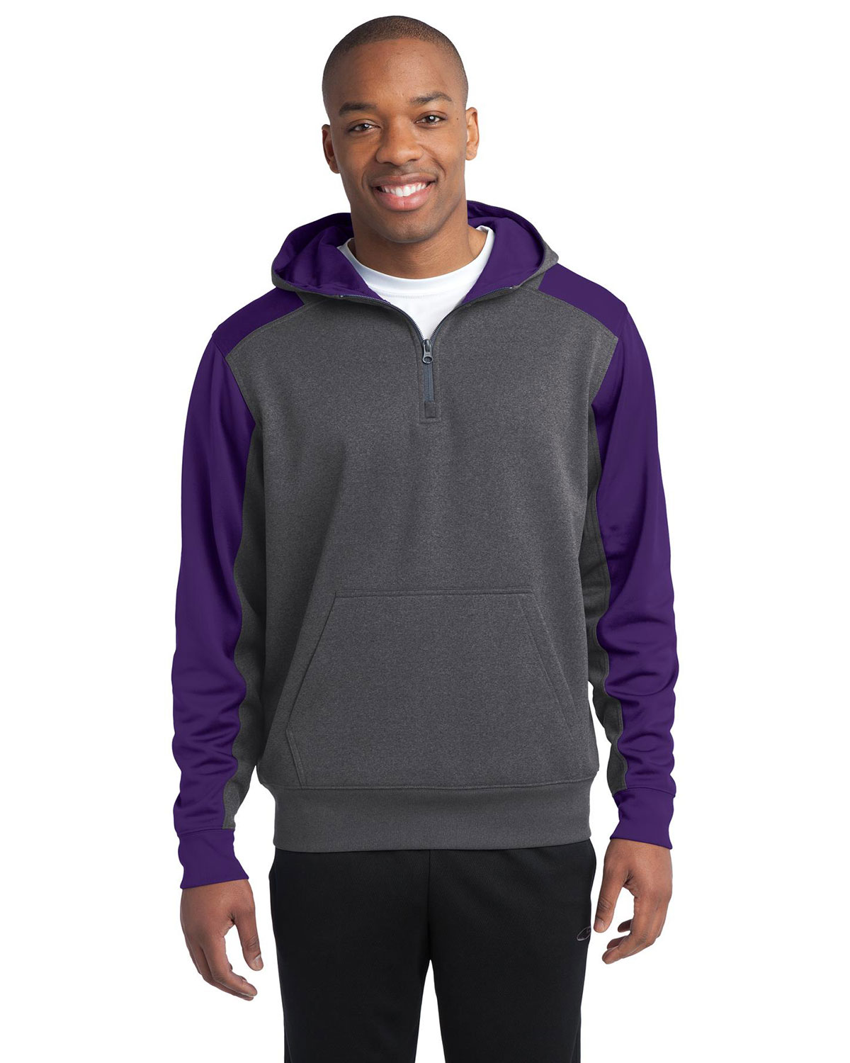 Sport-Tek® ST249 Men Tech Fleece Colorblock 1/4-Zip Hooded Sweatshirt at Apparelstation