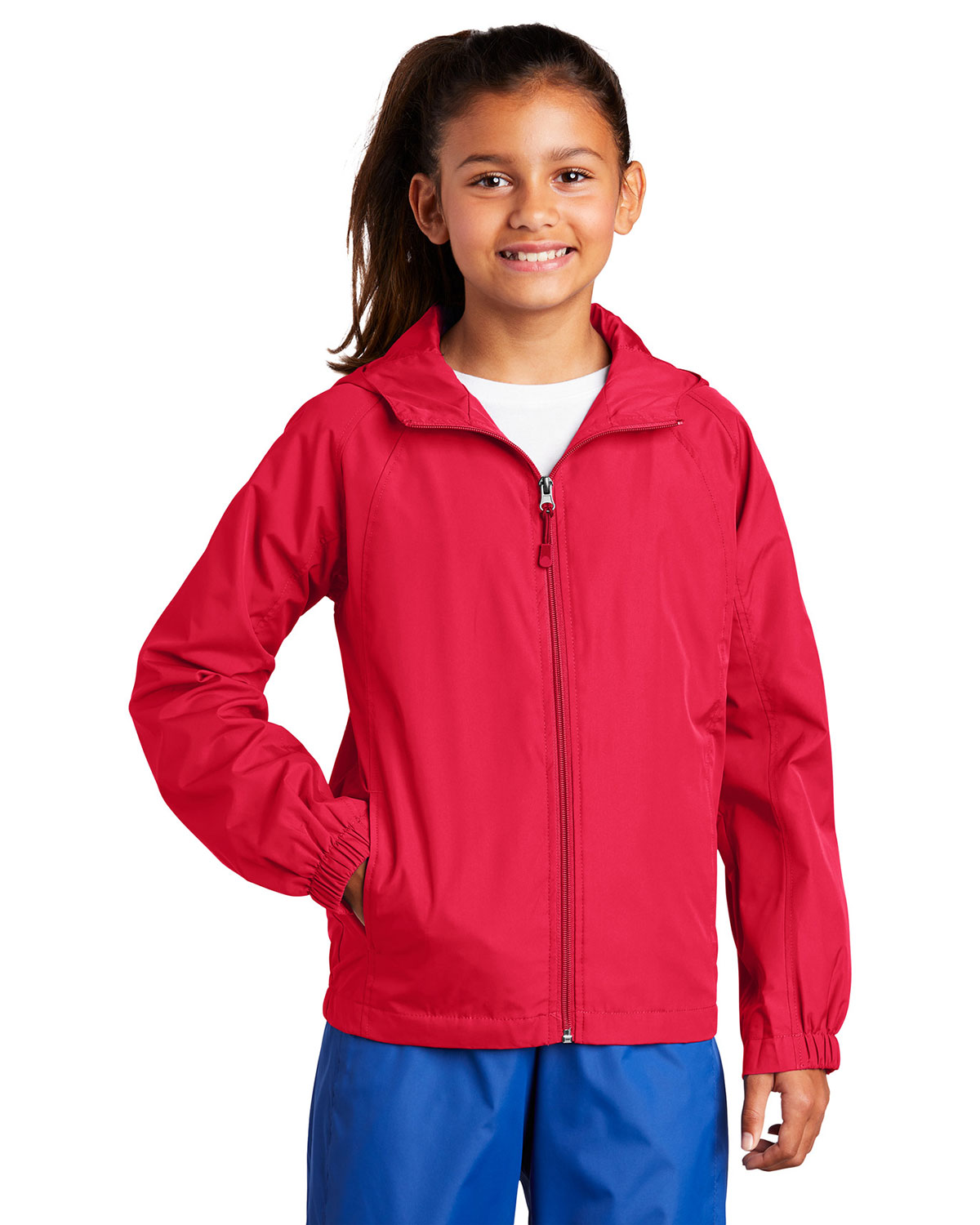 Sport-Tek® YST73 Girls Hooded Raglan Jacket at Apparelstation