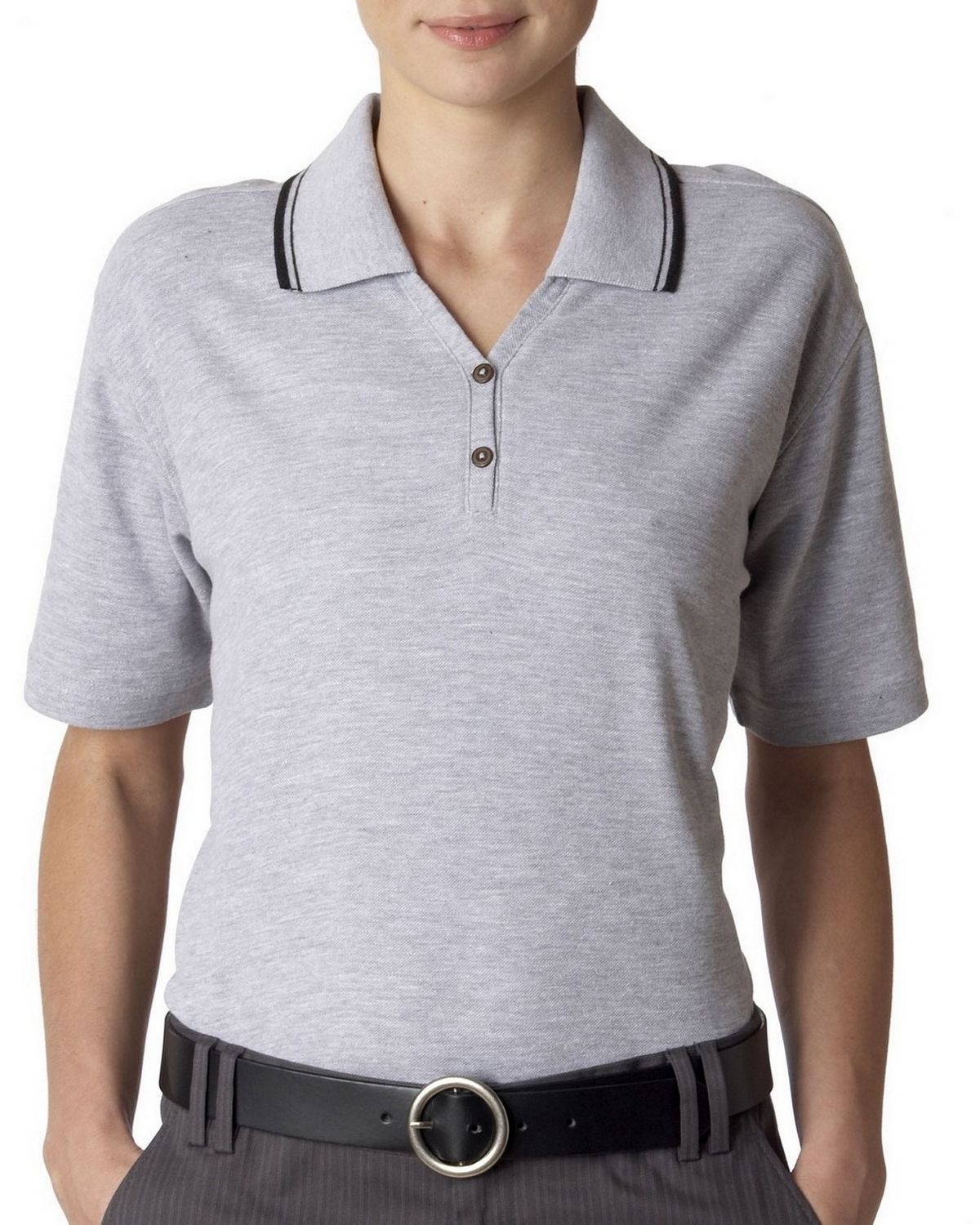 Ultraclub 8546 Women Shortsleeve Whisper Pique Polo With Tipped Collar at Apparelstation